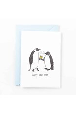 Studio Flash Wenskaart, Kerst - Happy NY penguins - Letterpress Kaart + Envelop