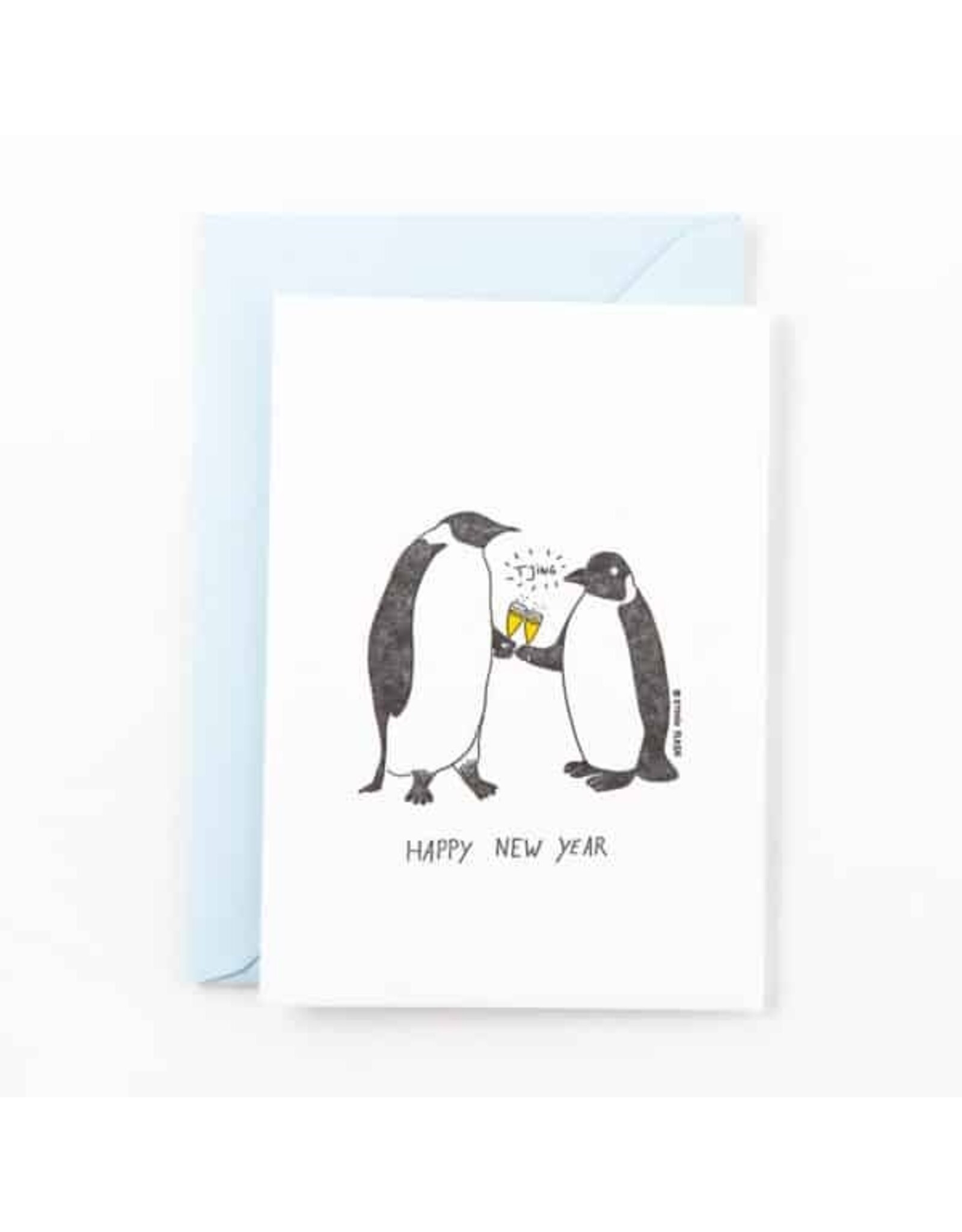 Studio Flash Wenskaart, Kerst - Happy NY penguins - Letterpress Kaart + Envelop