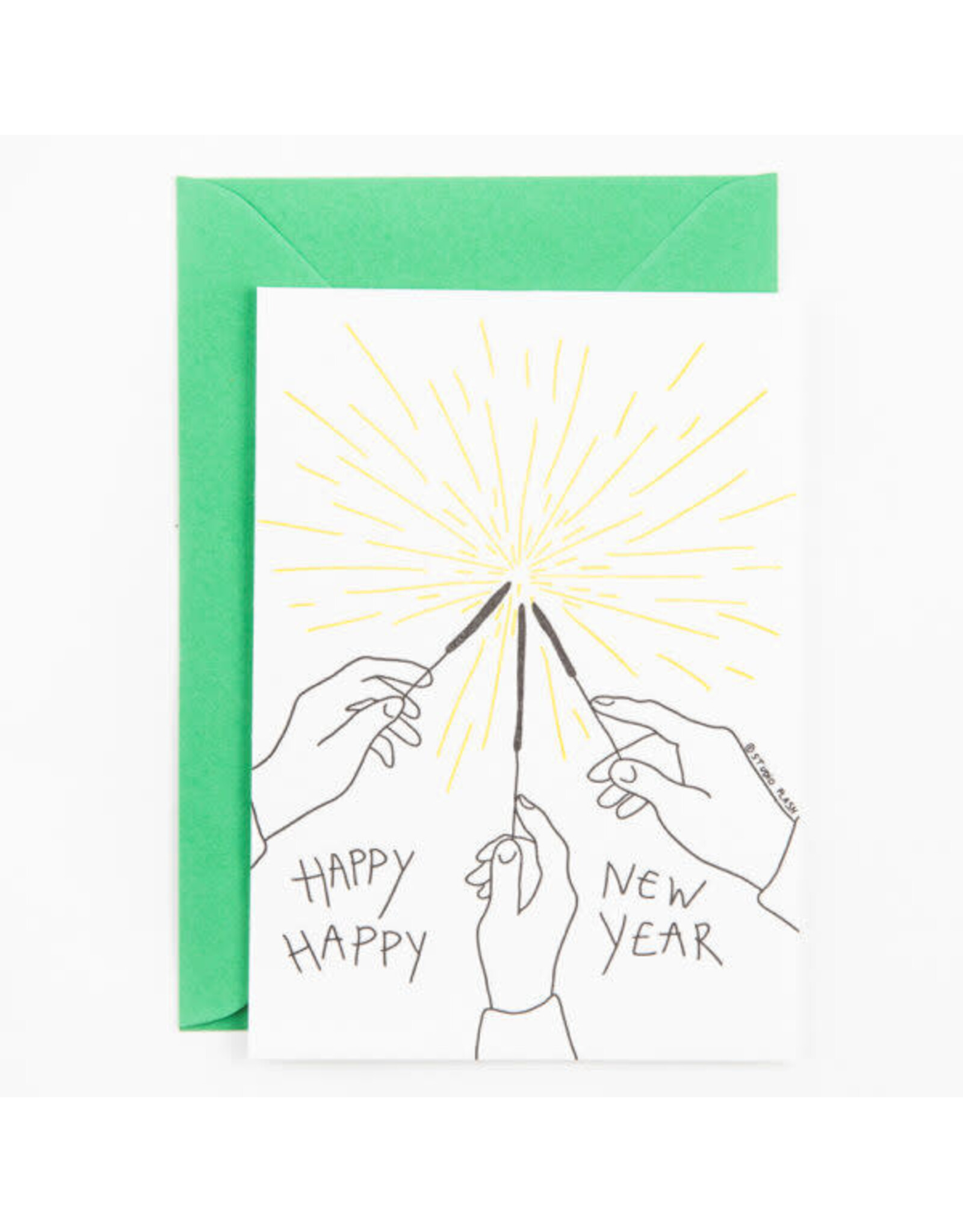 Studio Flash Wenskaart, Kerst - Firework stick for NY - Letterpress Kaart + Envelop