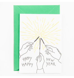Studio Flash Wenskaart, Kerst - Firework stick for NY - Letterpress Kaart + Envelop