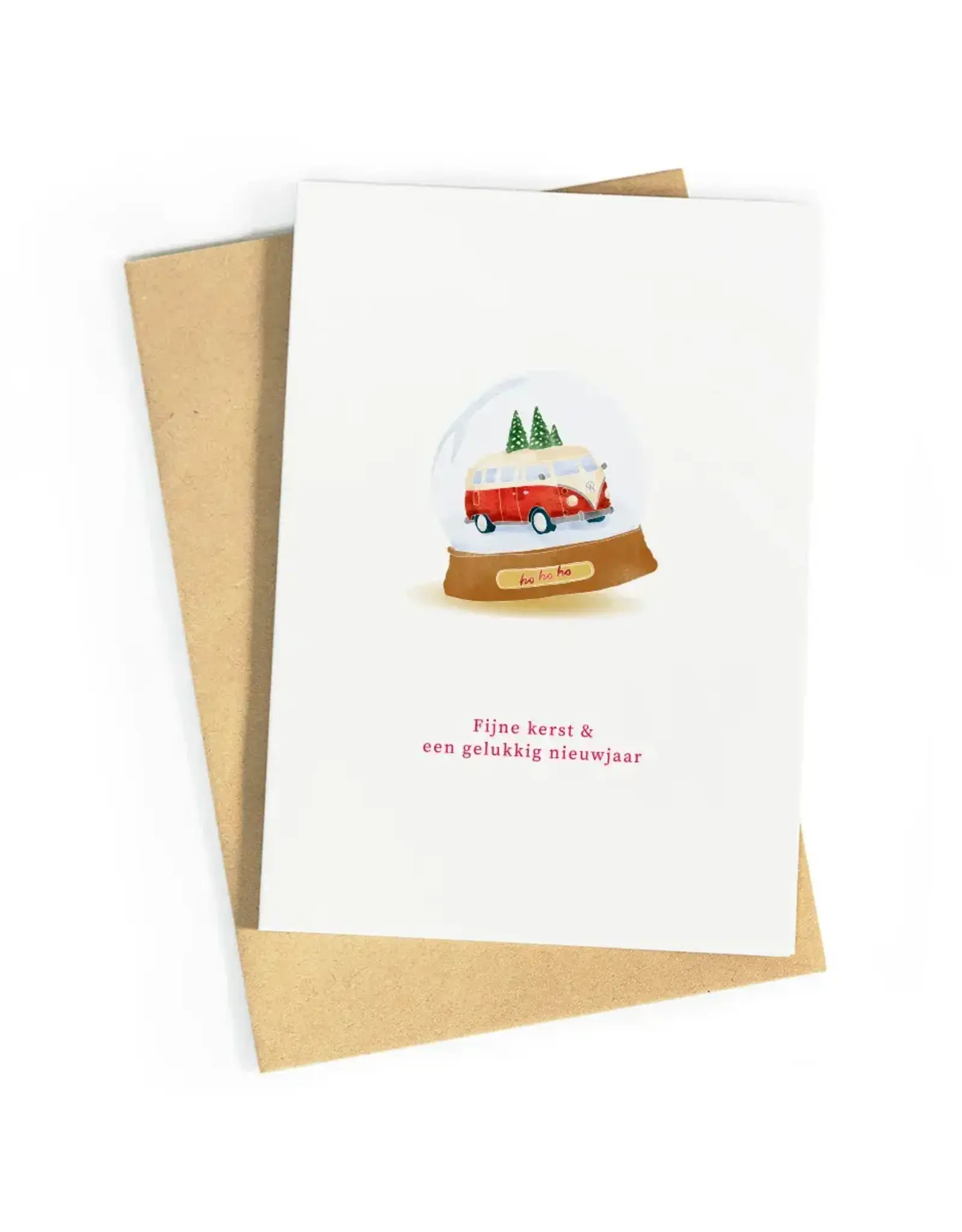Studio Zwoane Wenskaart, Kerst - Fijne Kerst, Busje - Dubbele kaart + Envelop