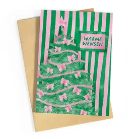 Studio Zwoane Wenskaart, Kerst - Kerstboom warm wensen - Dubbele kaart + Envelop