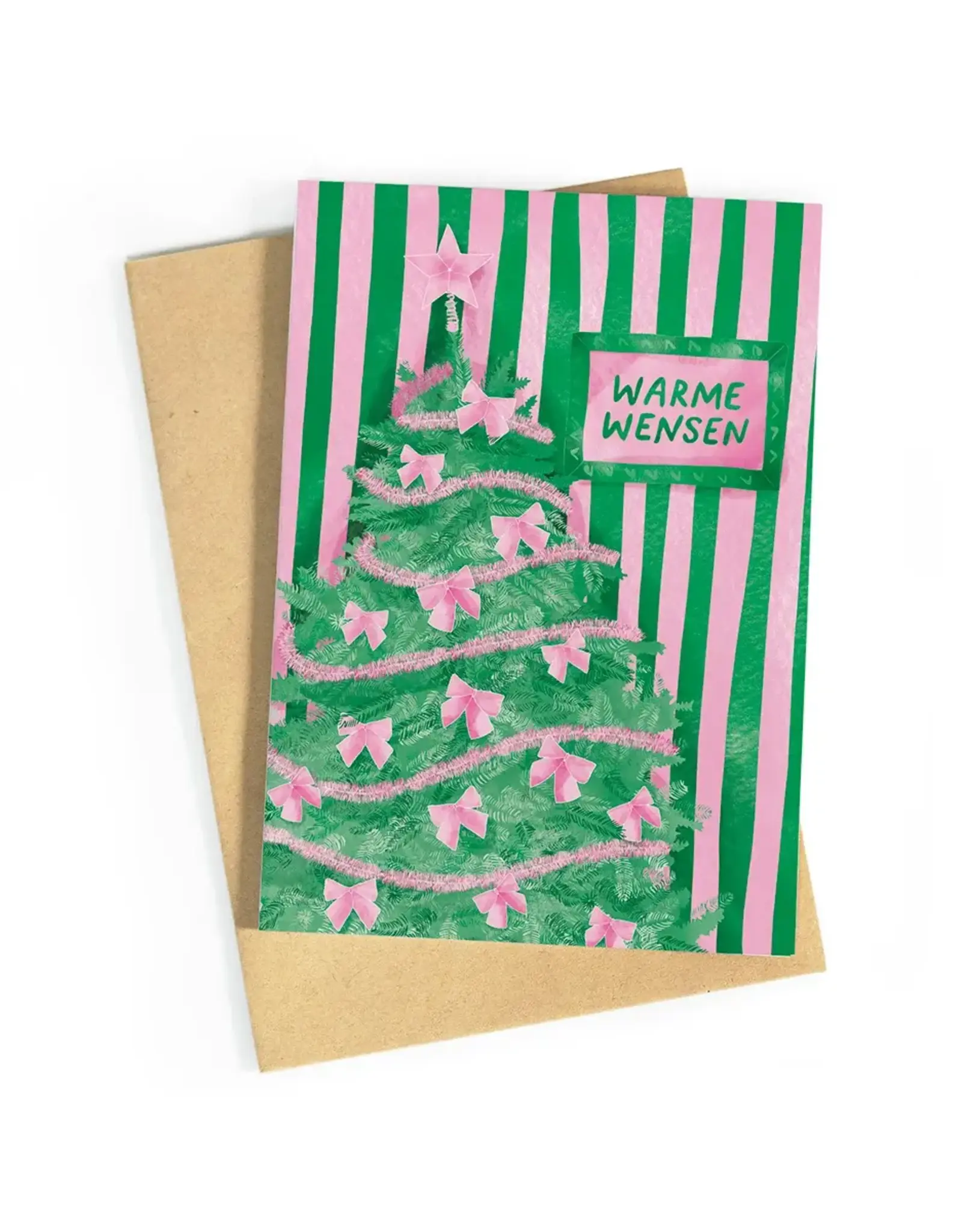 Studio Zwoane Wenskaart, Kerst - Kerstboom warm wensen - Dubbele kaart + Envelop