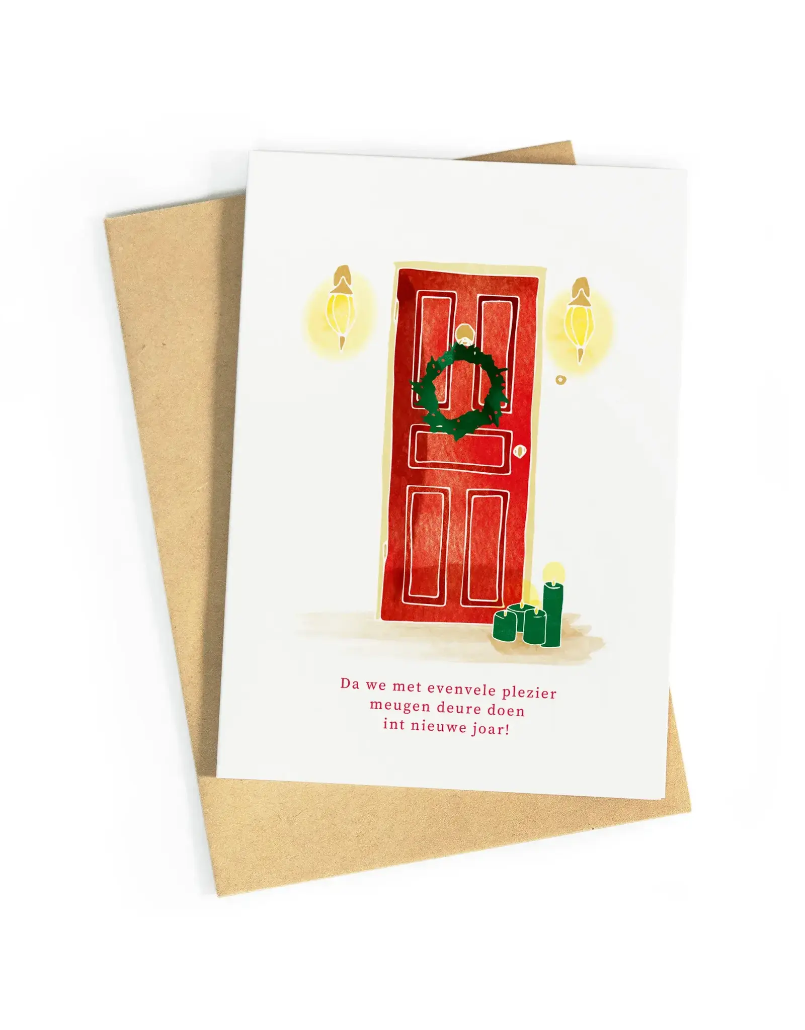 Studio Zwoane Wenskaart, Kerst - Da we met evenveel plezier meugen deuren doen - Dubbele kaart + Envelop