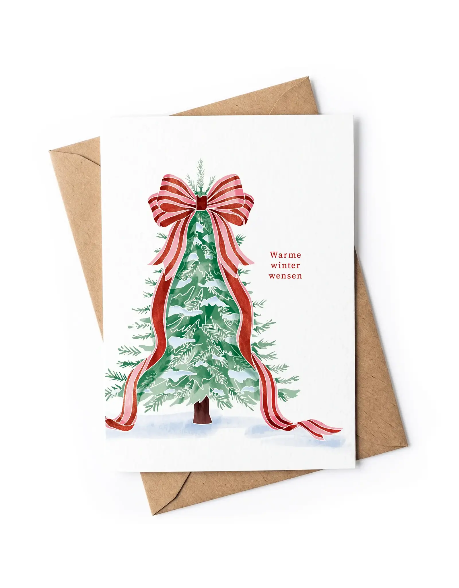 Studio Zwoane Wenskaart, Kerst - Kerstboom Strik - Dubbele kaart + Envelop