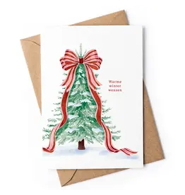 Studio Zwoane Wenskaart, Kerst - Kerstboom Strik - Dubbele kaart + Envelop