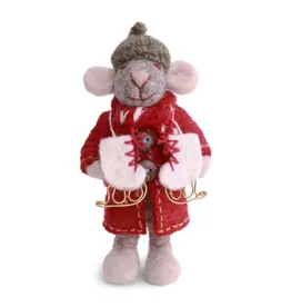 Gry & Sif Grijze Muis - Ijsschaatsen - 12 cm