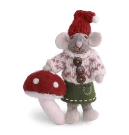 Gry & Sif Grijze Muis - Paddenstoel - 12 cm
