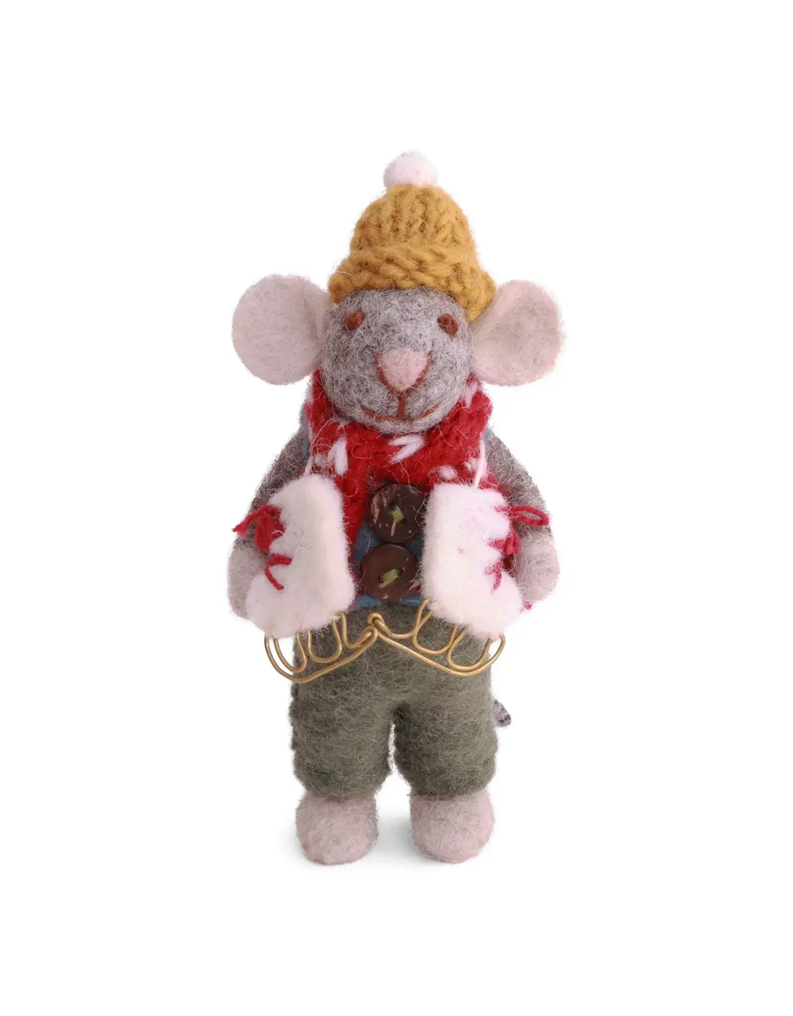 Gry & Sif Grijze Muis - Jas en Ijsschaatsen - 12cm