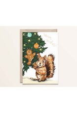 Kathings Wenskaart, Kerst - Squirrel gingerbread - Dubbele kaart + Envelop
