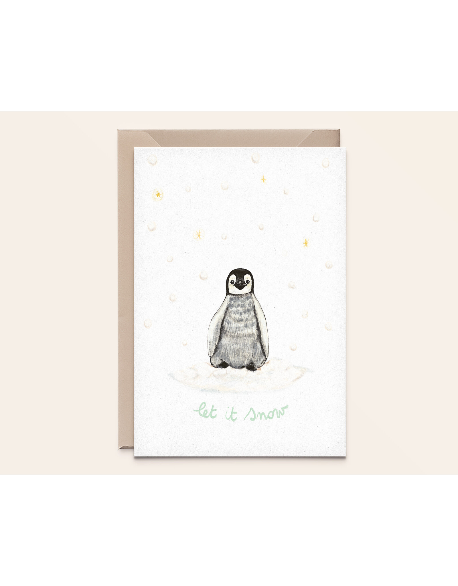 Kathings Wenskaart, Kerst - Pinguin Let it snow - Dubbele kaart + Envelop