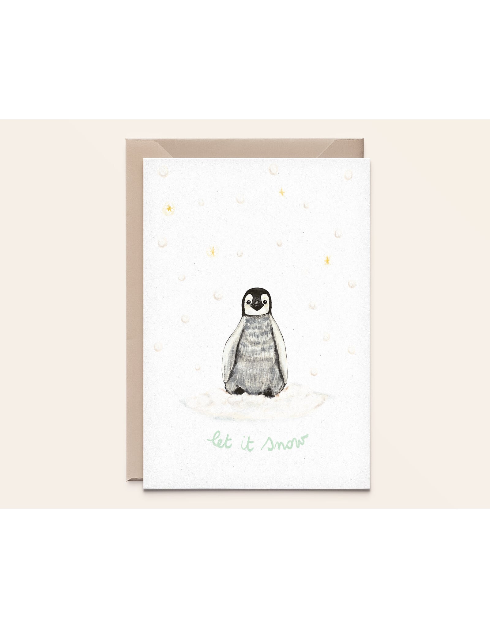 Kathings Wenskaart, Kerst - Pinguin Let it snow - Dubbele kaart + Envelop