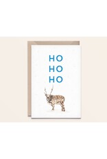 Kathings Wenskaart, Kerst - Reindeer Ho Ho Ho - Dubbele kaart + Envelop