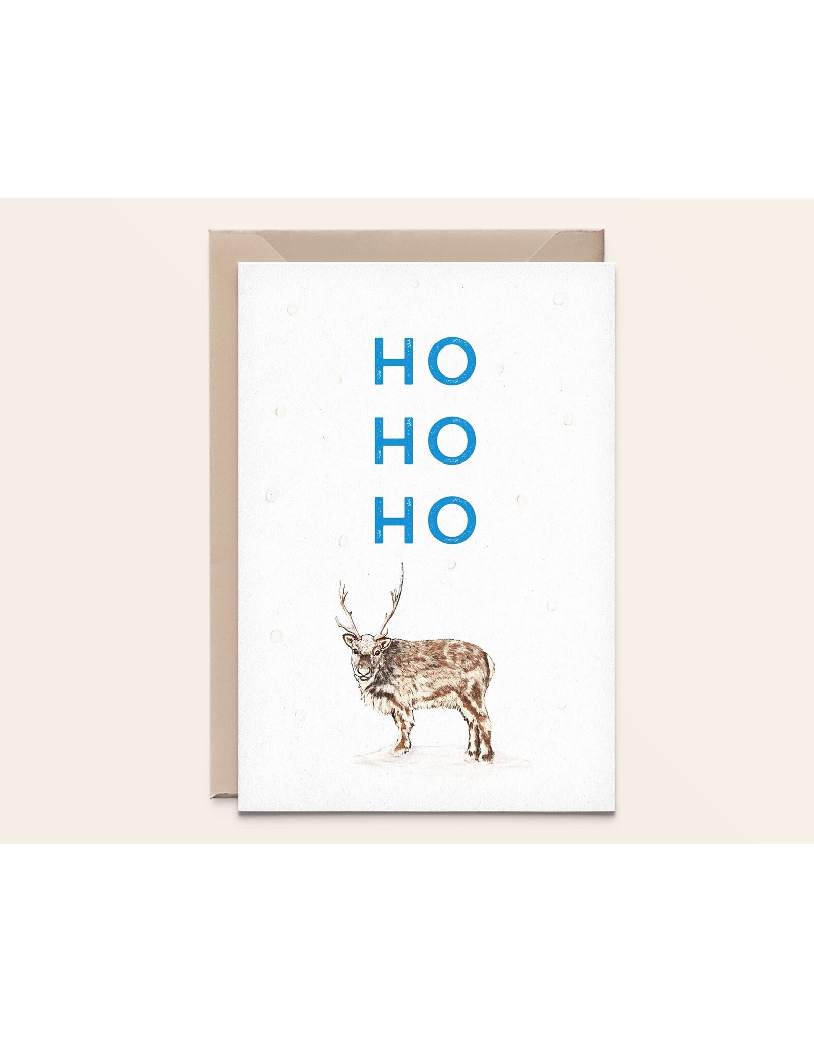 Kathings Wenskaart, Kerst - Reindeer Ho Ho Ho - Dubbele kaart + Envelop