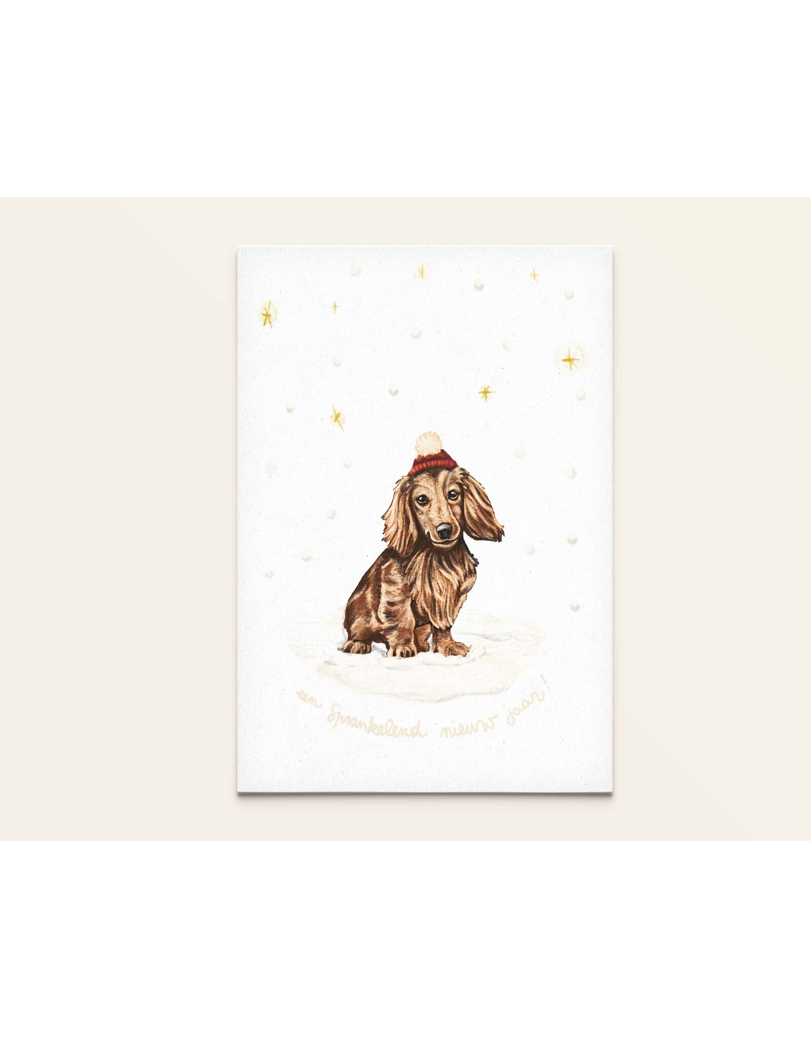 Kathings Wenskaart, Kerst L - Teckel - Dubbele kaart (A5) + Envelop