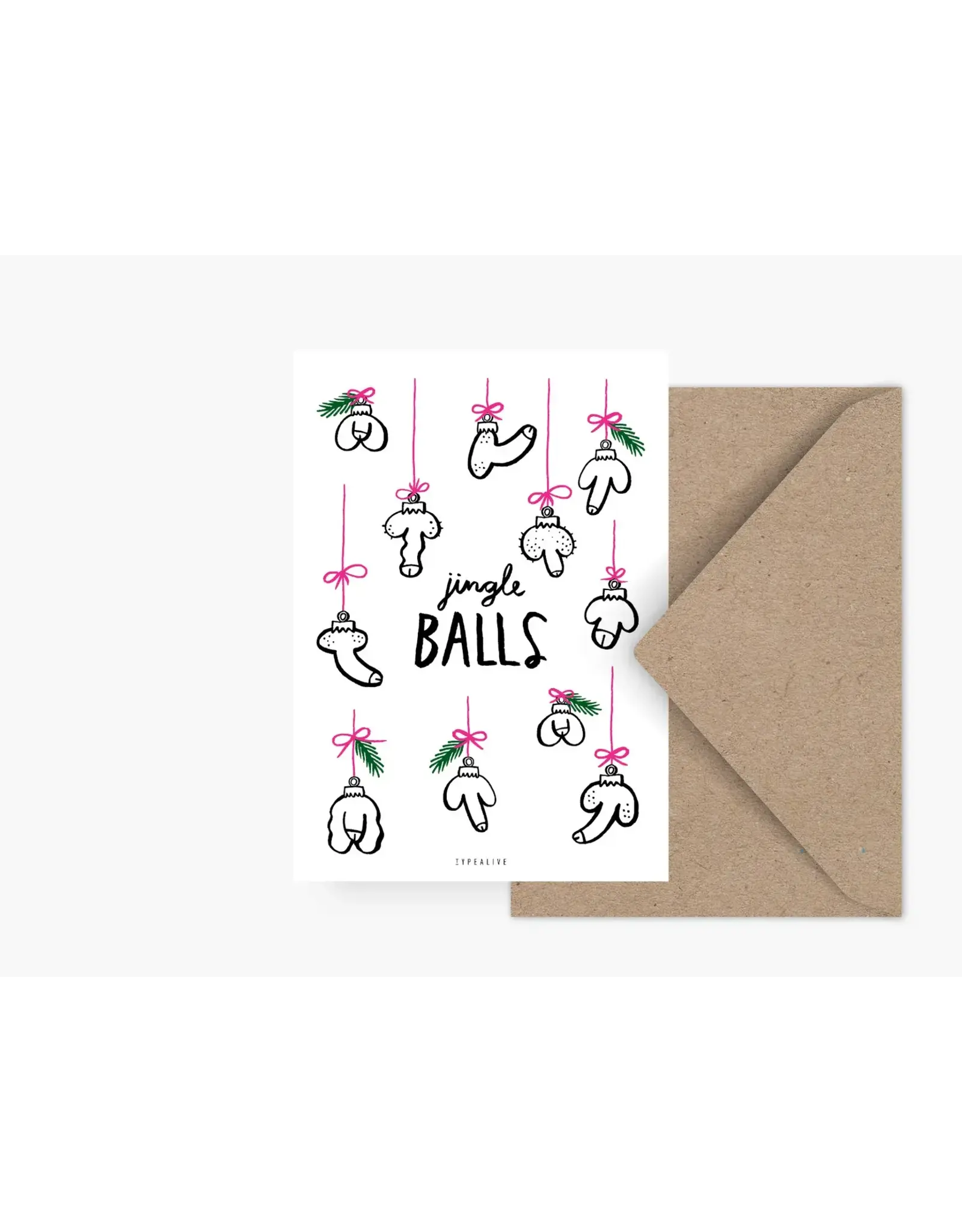 Typealive Wenskaart, Kerst - Jingle Balls - Postkaart + Envelop