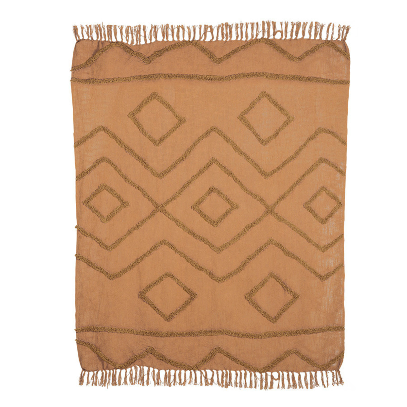 HKLiving HKLiving cotton fringe pattern throw brown (130x170)