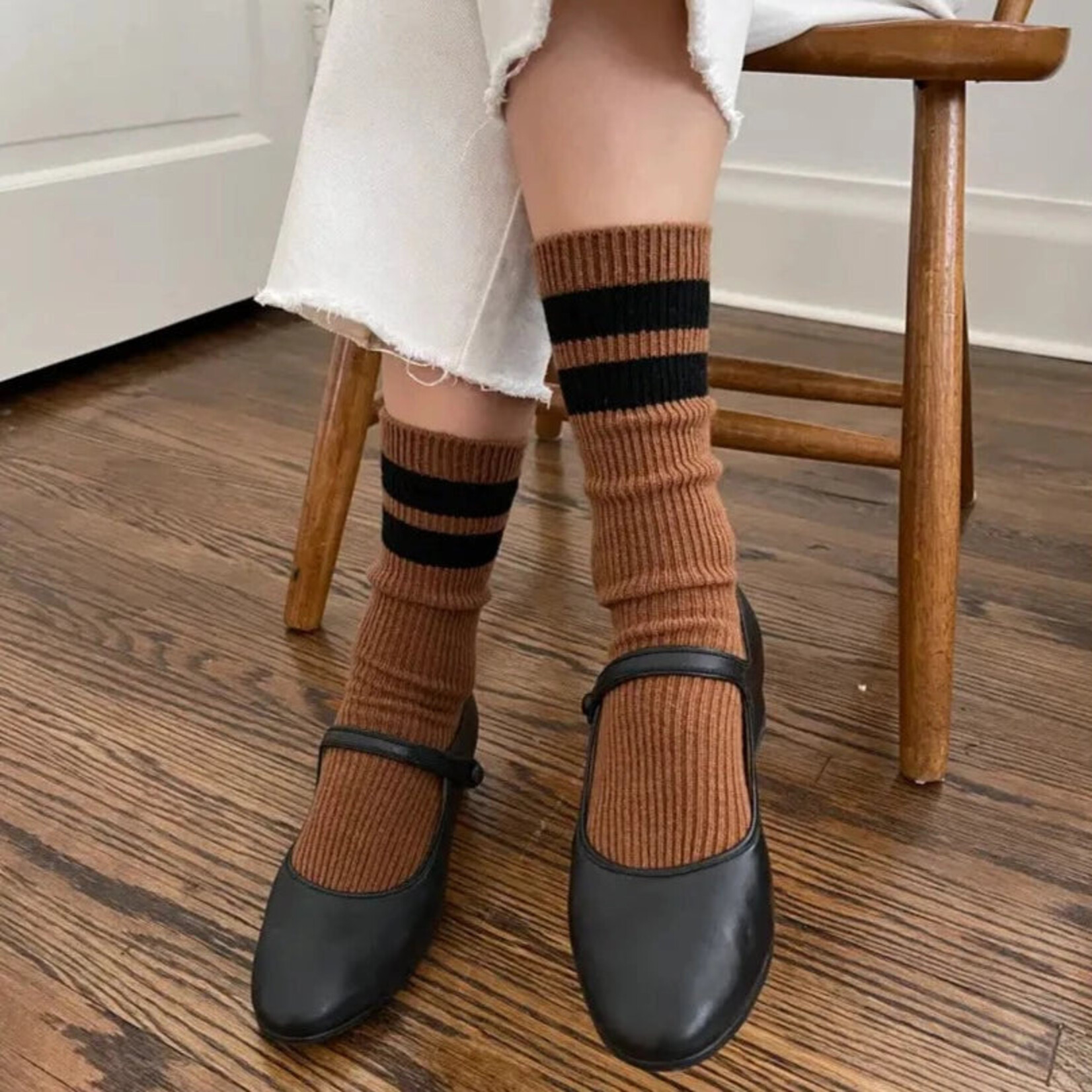 Le Bonne Shoppe GRANDPA VARSITY SOCKS TAWNY BLACK STRIPE