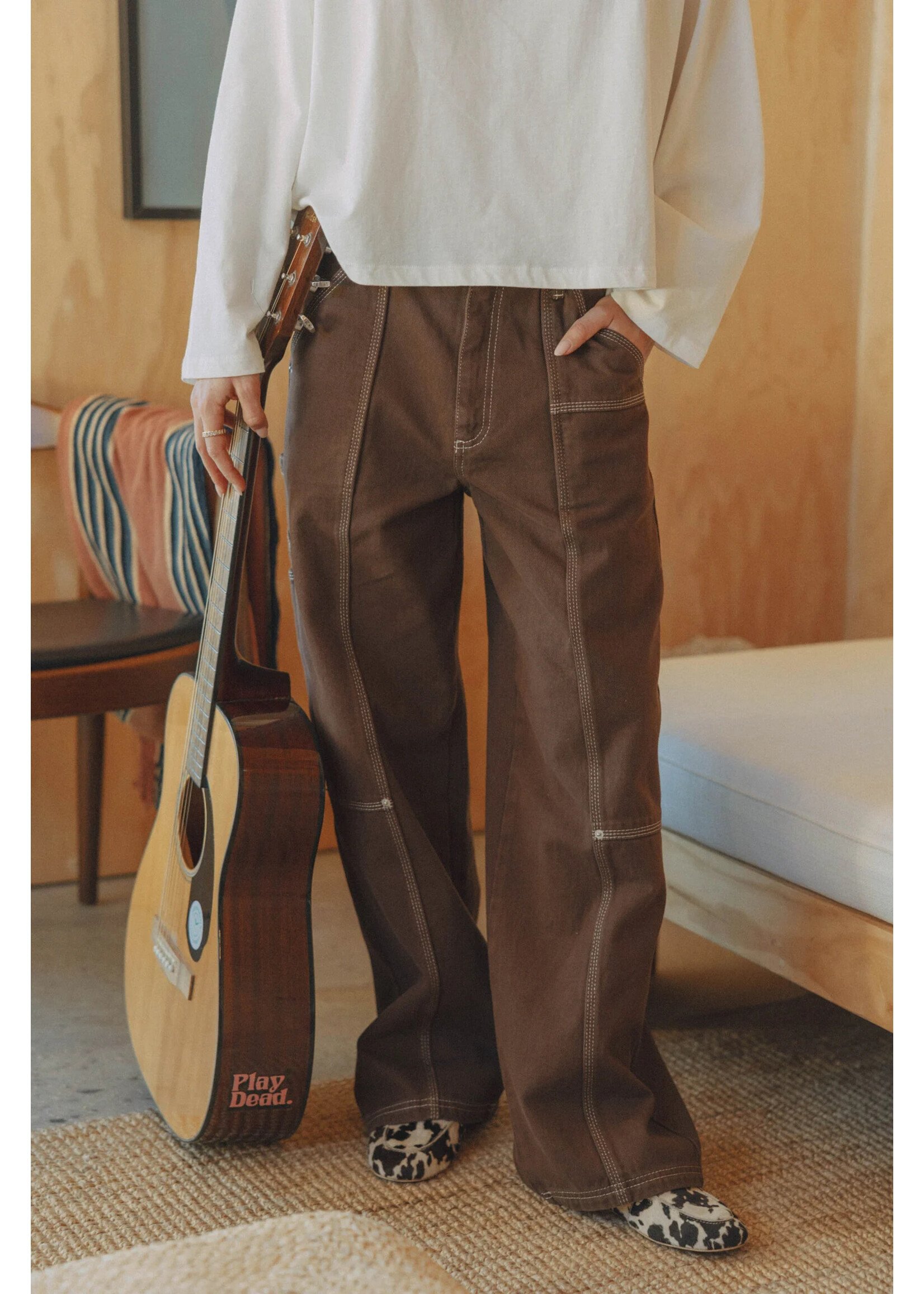 LES SOEURS LS MILLE CONTRAST STITCH DENIM BROWN