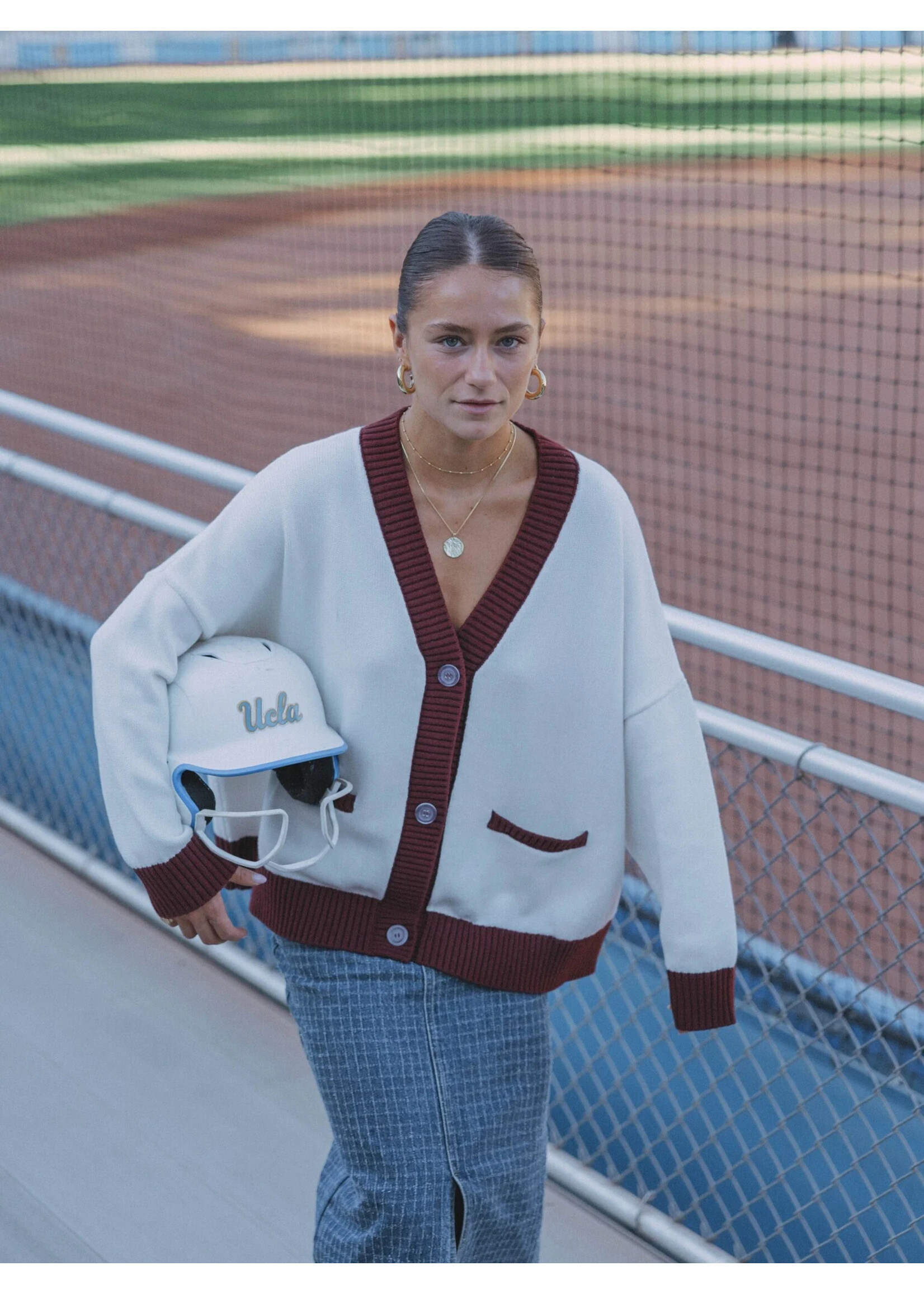 LES SOEURS LS MAIA CARDIGAN BORDEAUX ECRU