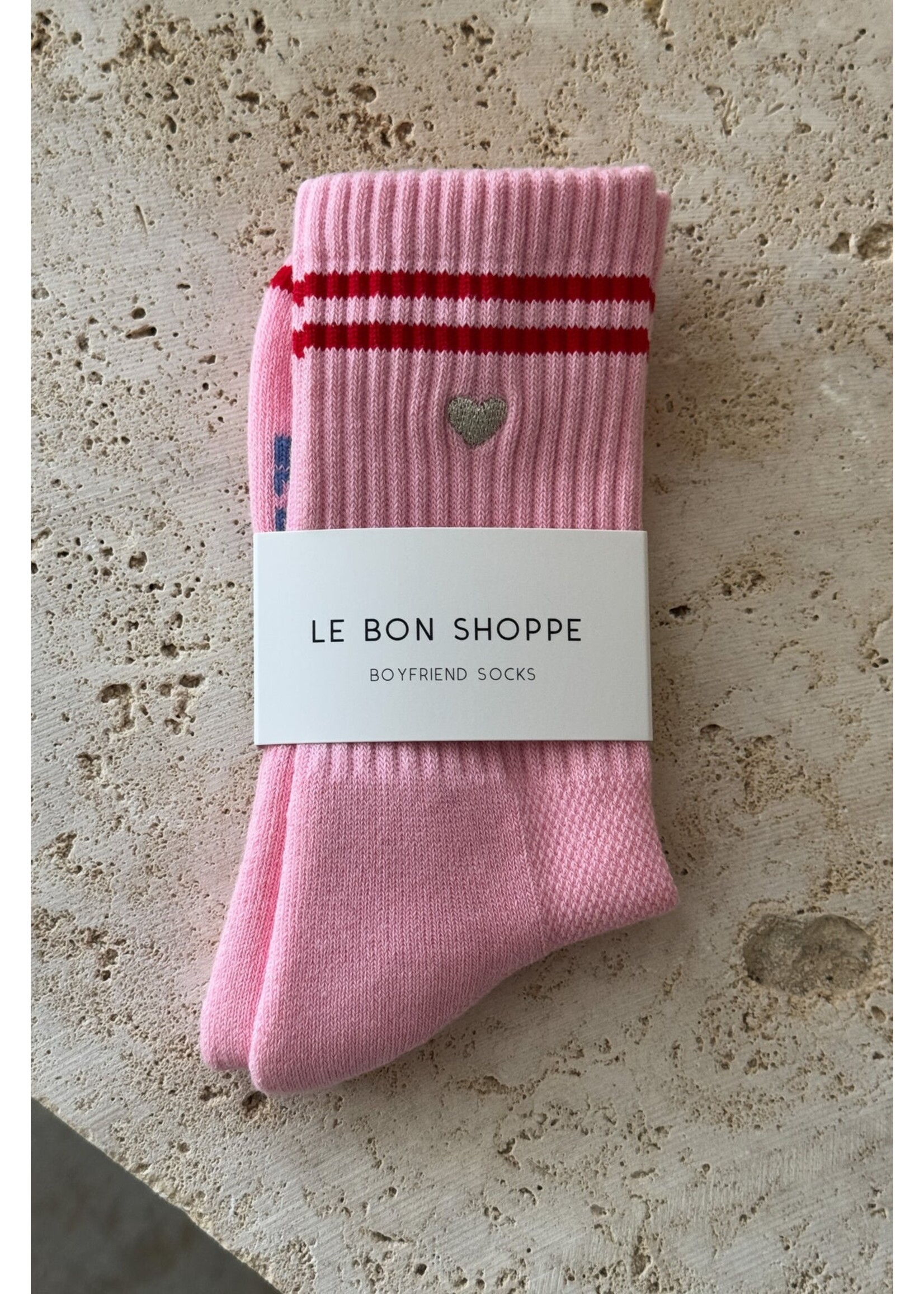 LE BON SHOPPE EMBROIDERED BOYFRIEND SOCKS AMOUR PINK HEART