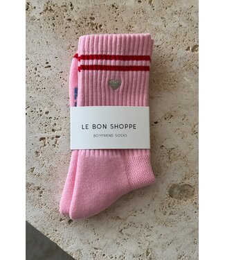 LE BON SHOPPE EMBROIDERED BOYFRIEND SOCKS AMOUR PINK HEART