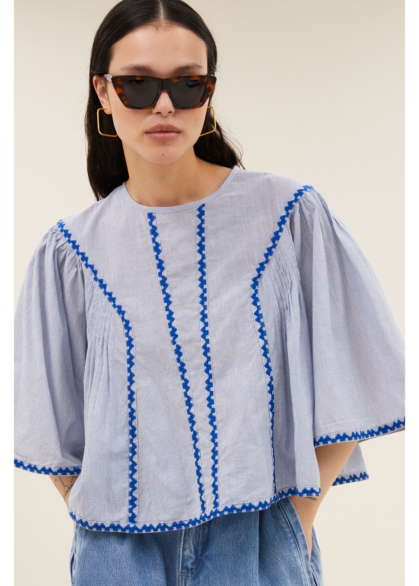 BY-BAR BB DAVIN BLOUSE BLUE PIIN STRIPE