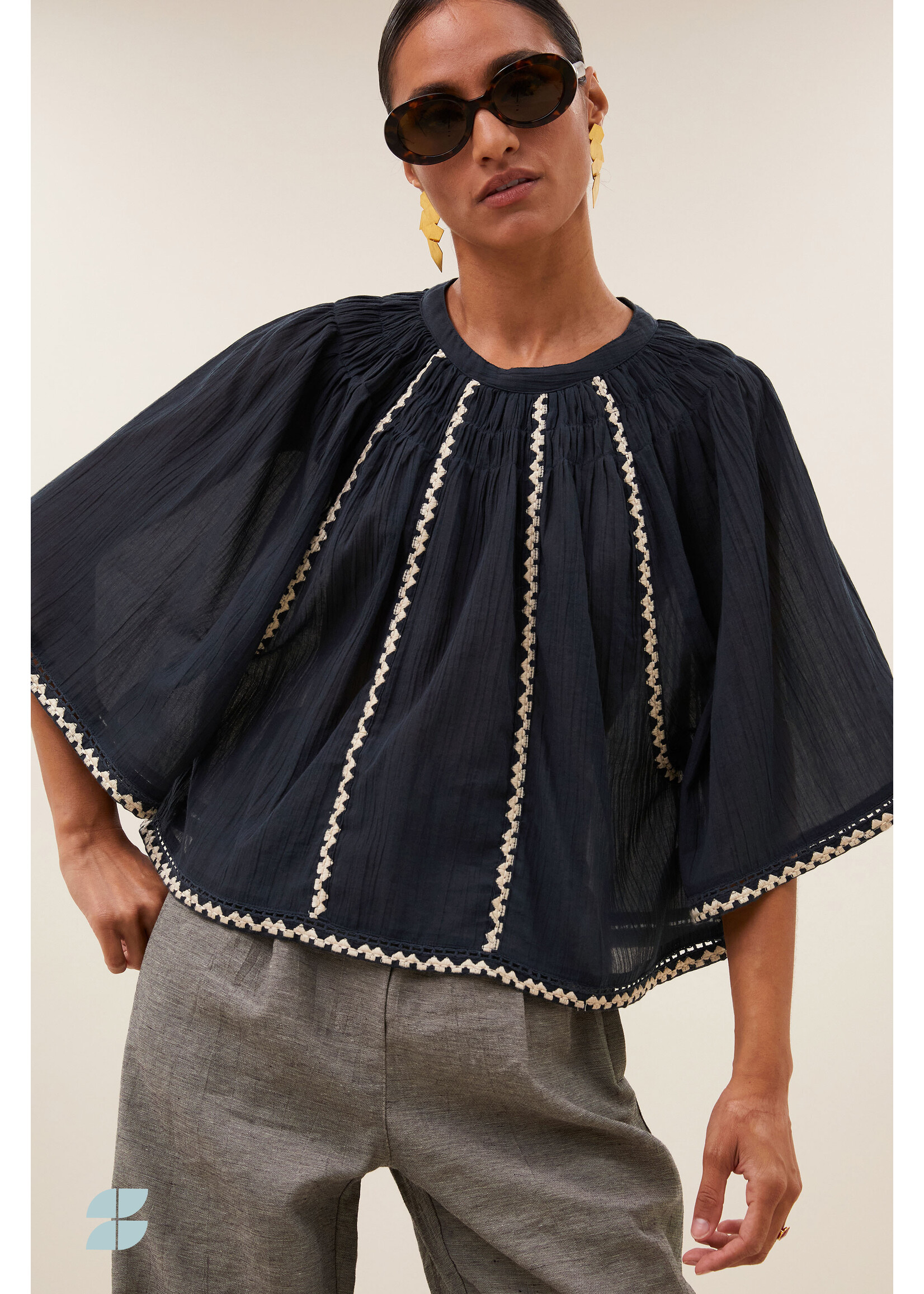 BY-BAR BB EMMI EMBRODERY BLOUSE CHARCOAL