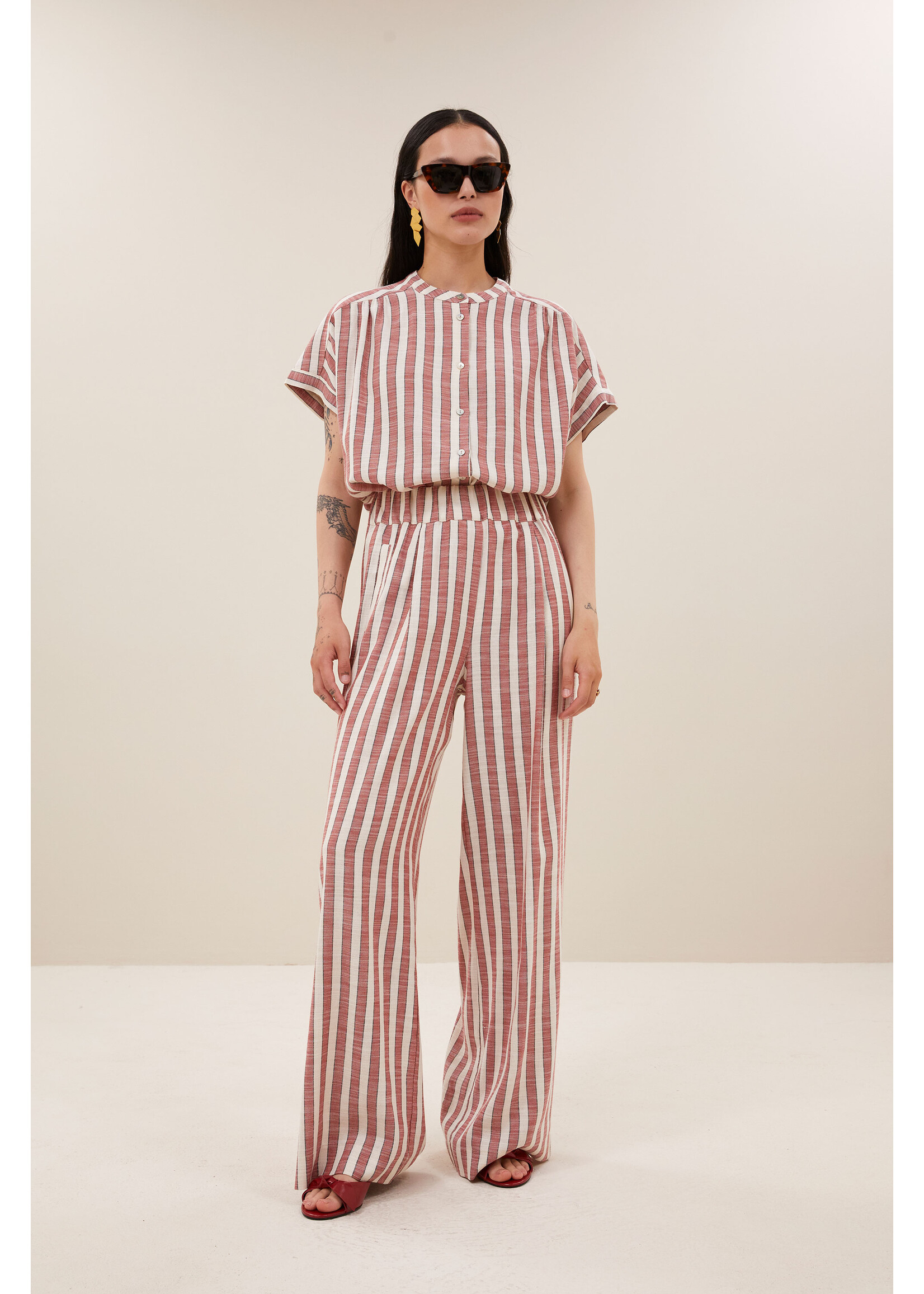 BY-BAR BB MINTE WIDE SRIPE BLOUSE RED