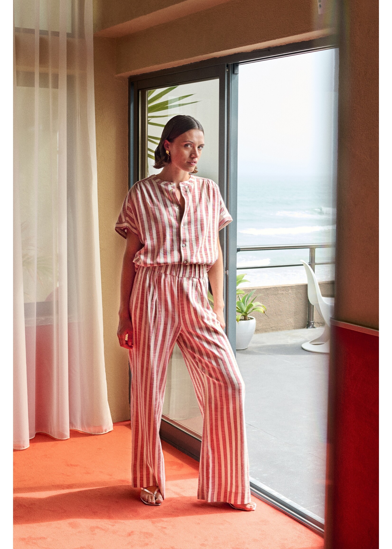 BY-BAR BB MINTE WIDE SRIPE BLOUSE RED