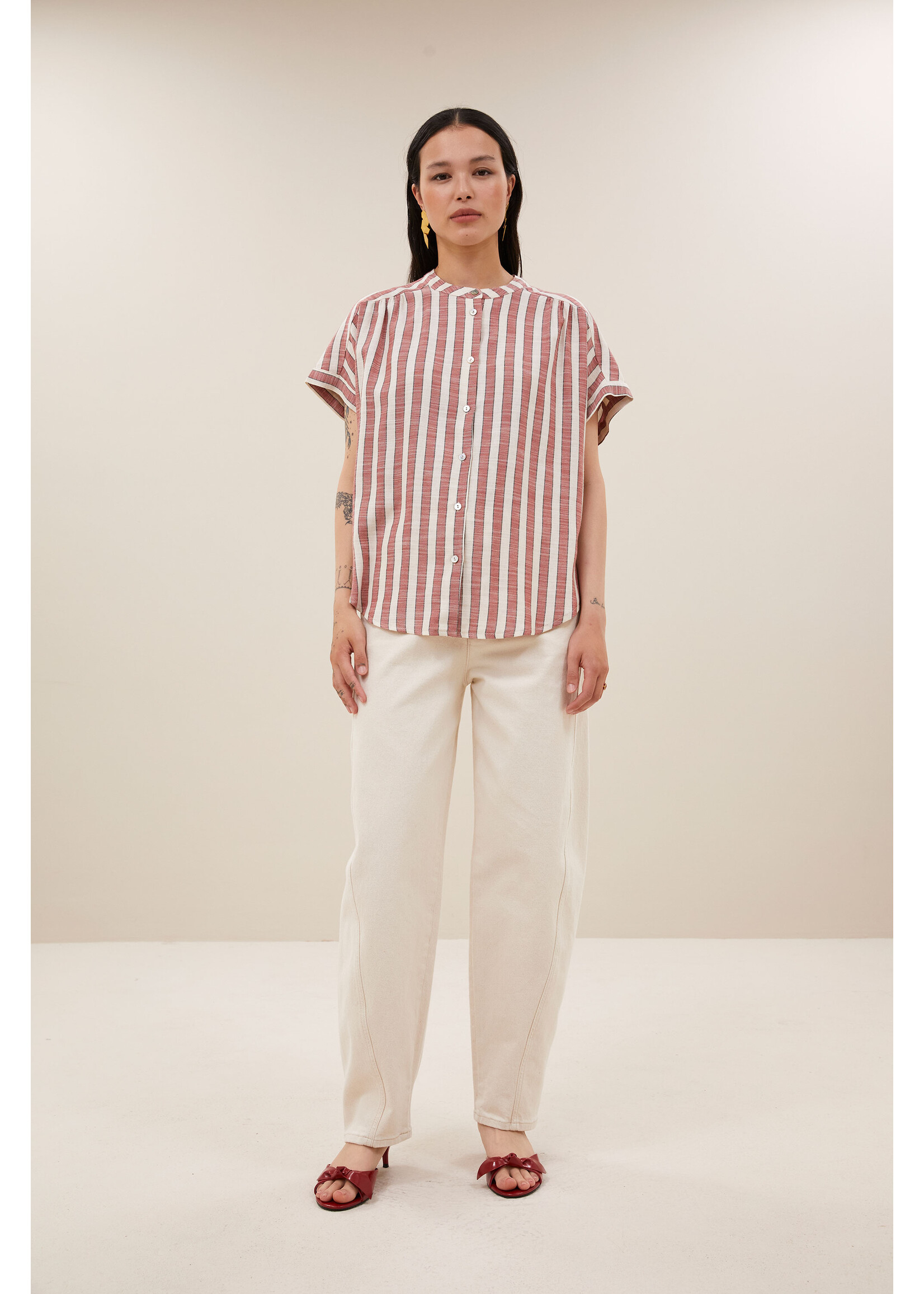 BY-BAR BB MINTE WIDE SRIPE BLOUSE RED