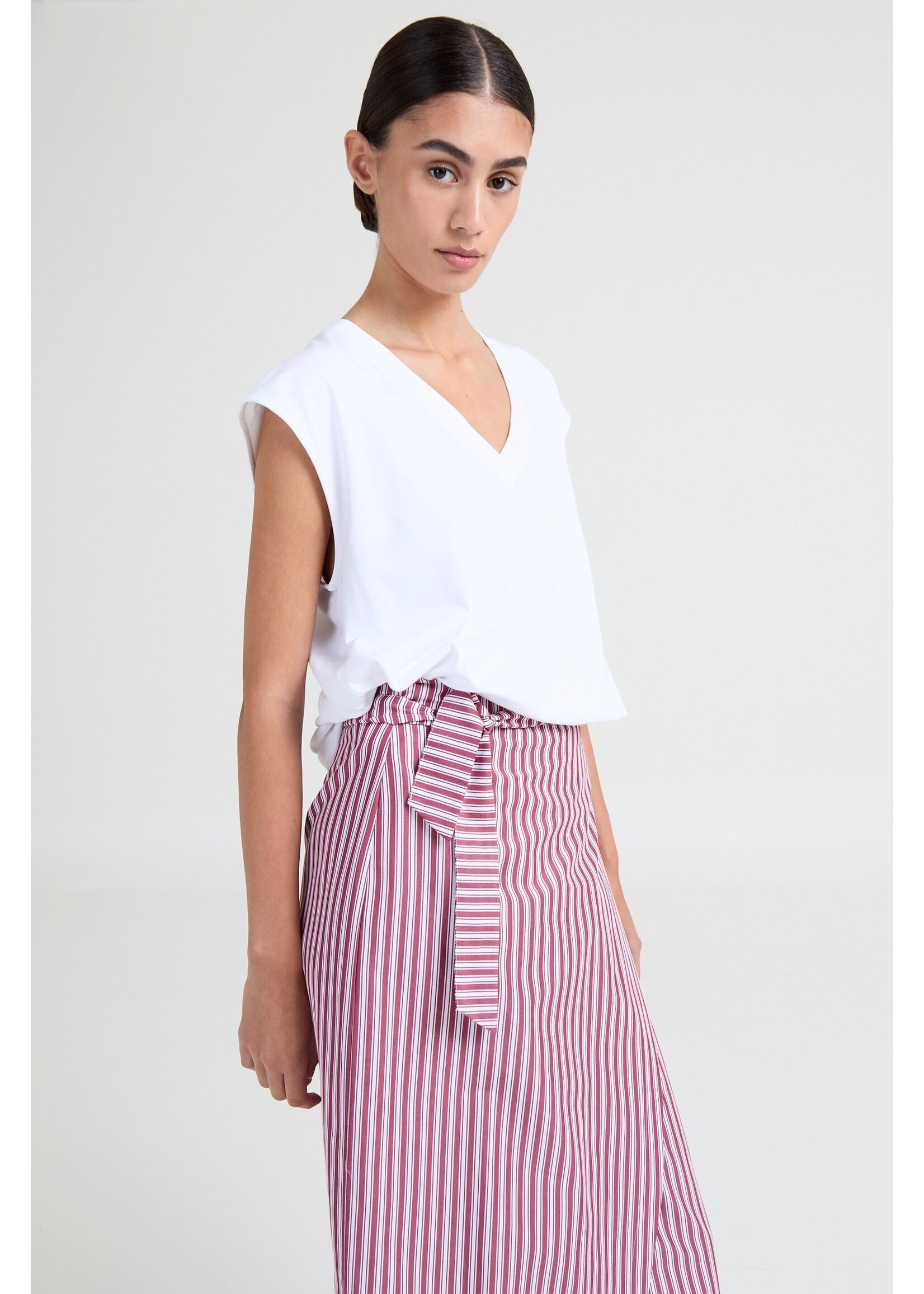 LIVTHELABEL LTL PIXIE WRAP SKIRT PINK/BURGUNDY STRIPES