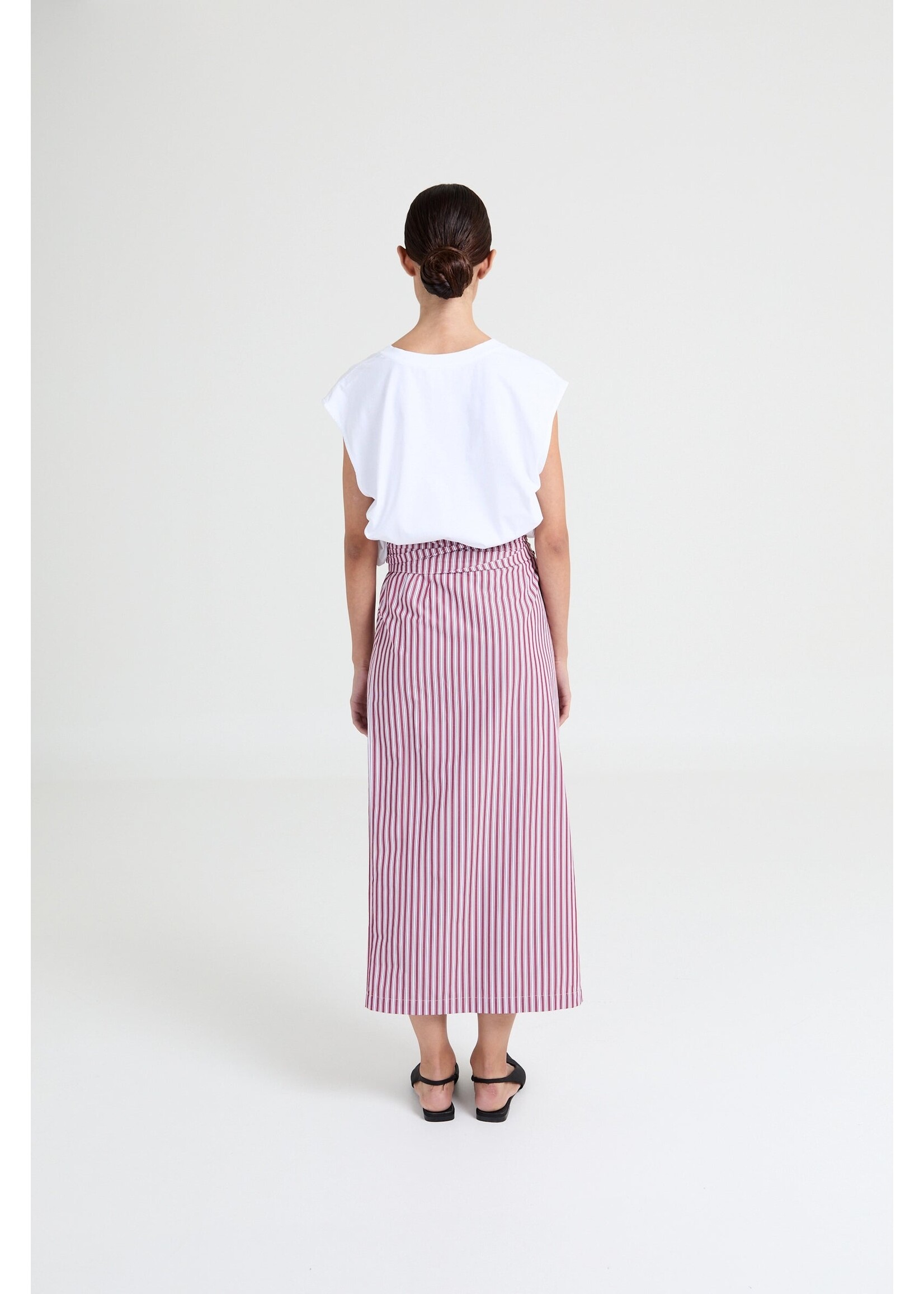 LIVTHELABEL LTL PIXIE WRAP SKIRT PINK/BURGUNDY STRIPES