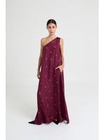 LIVTHELABEL LTL BIBI ONE SHOULDER DRESS BURGUNDY FLOWER PRINT
