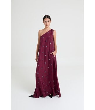 LIVTHELABEL LTL BIBI ONE SHOULDER DRESS BURGUNDY FLOWER PRINT