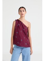 LIVTHELABEL LTL SALOME TOP/DRAPED NECKLINE BURGUNDY FLOWER PRINT