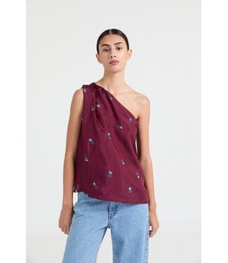 LIVTHELABEL LTL SALOME TOP/DRAPED NECKLINE BURGUNDY FLOWER PRINT