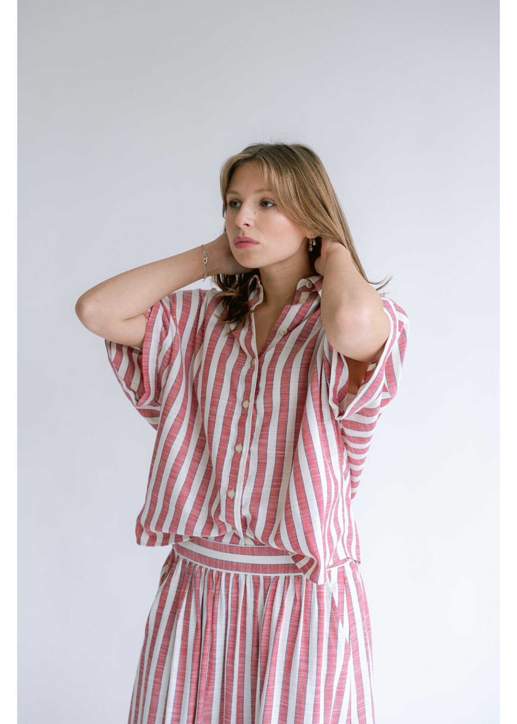 HELD HE MORRIS BLOUSE RED BLUE STRIPE