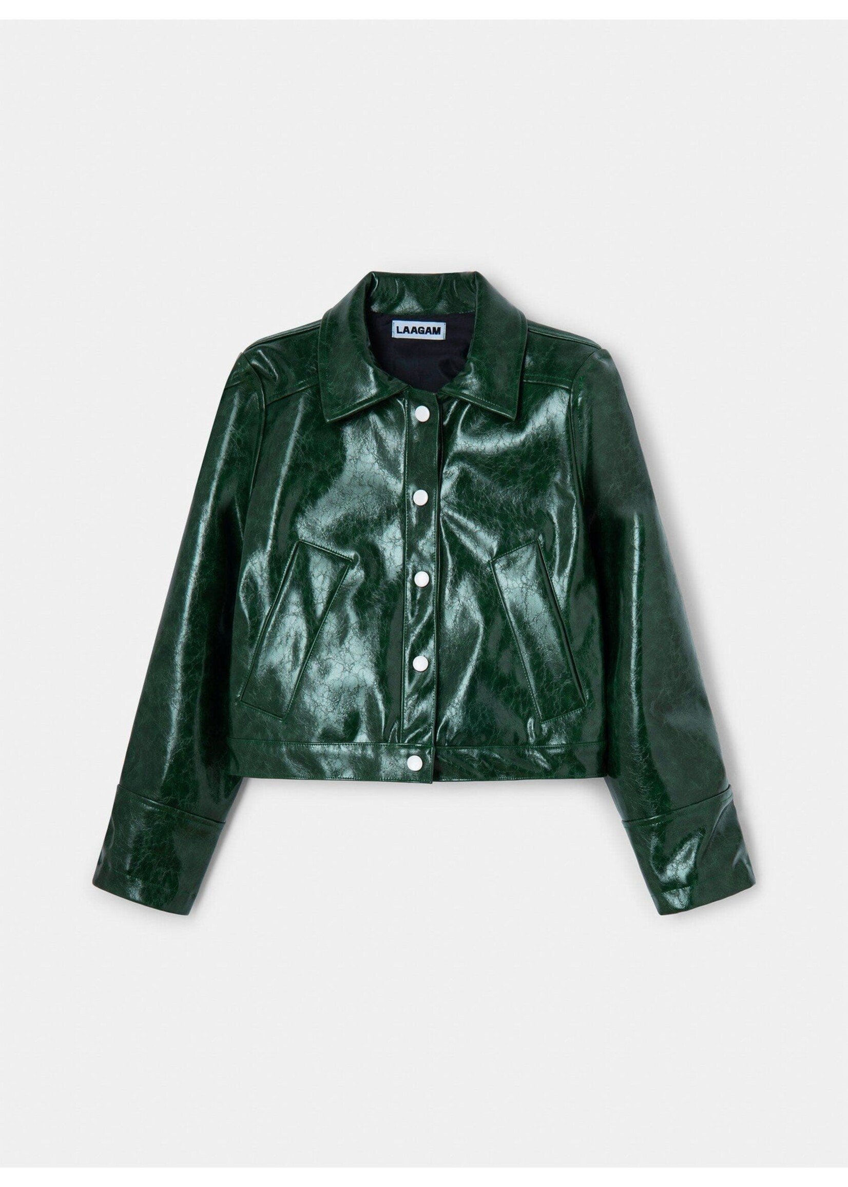 LAAGAM LA LEENA GREEN FAUX LEATHER JACKET