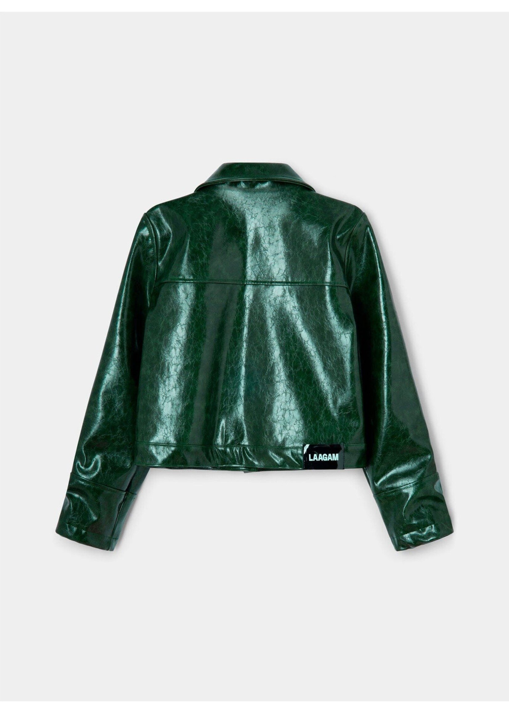LAAGAM LA LEENA GREEN FAUX LEATHER JACKET