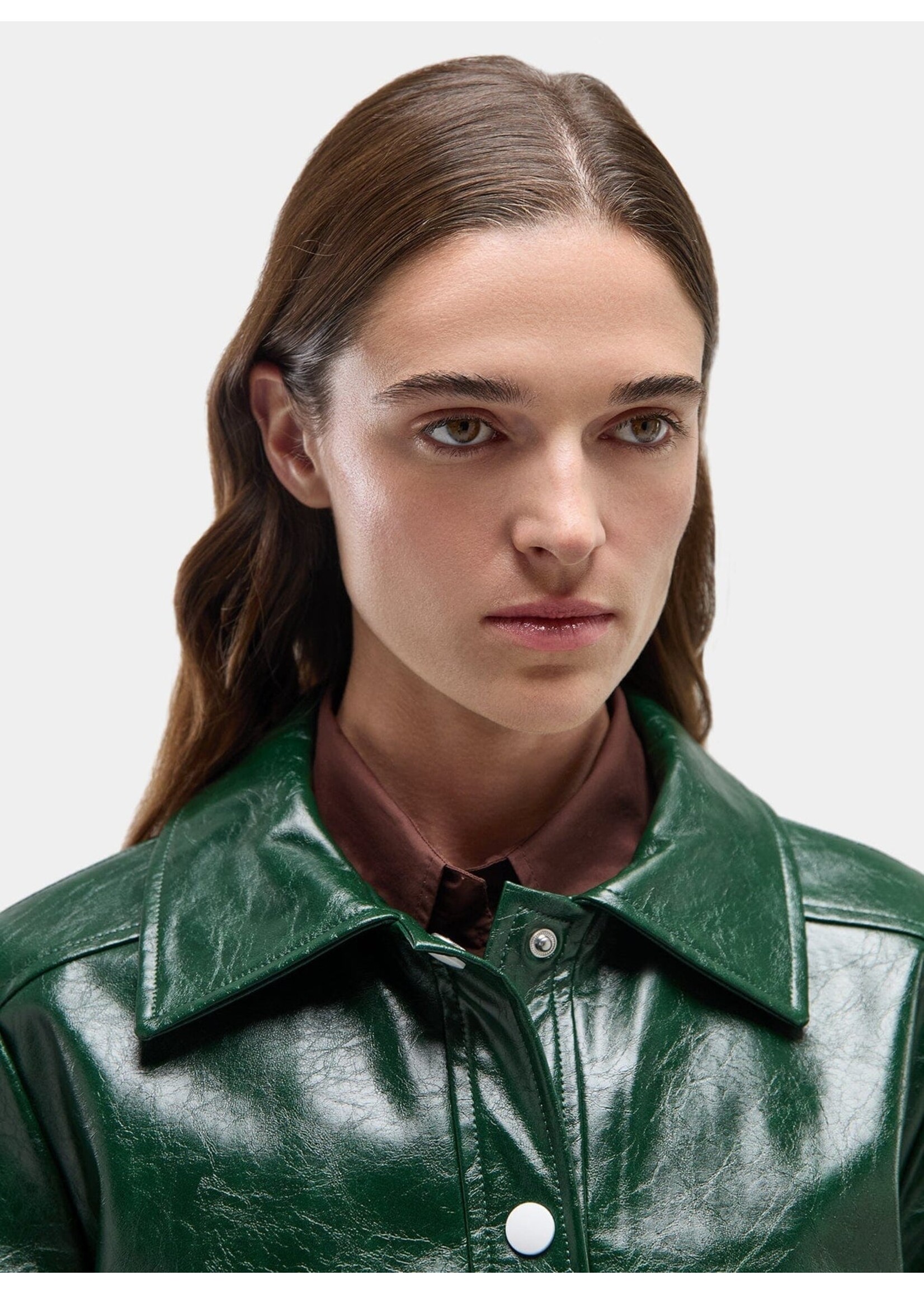 LAAGAM LA LEENA GREEN FAUX LEATHER JACKET