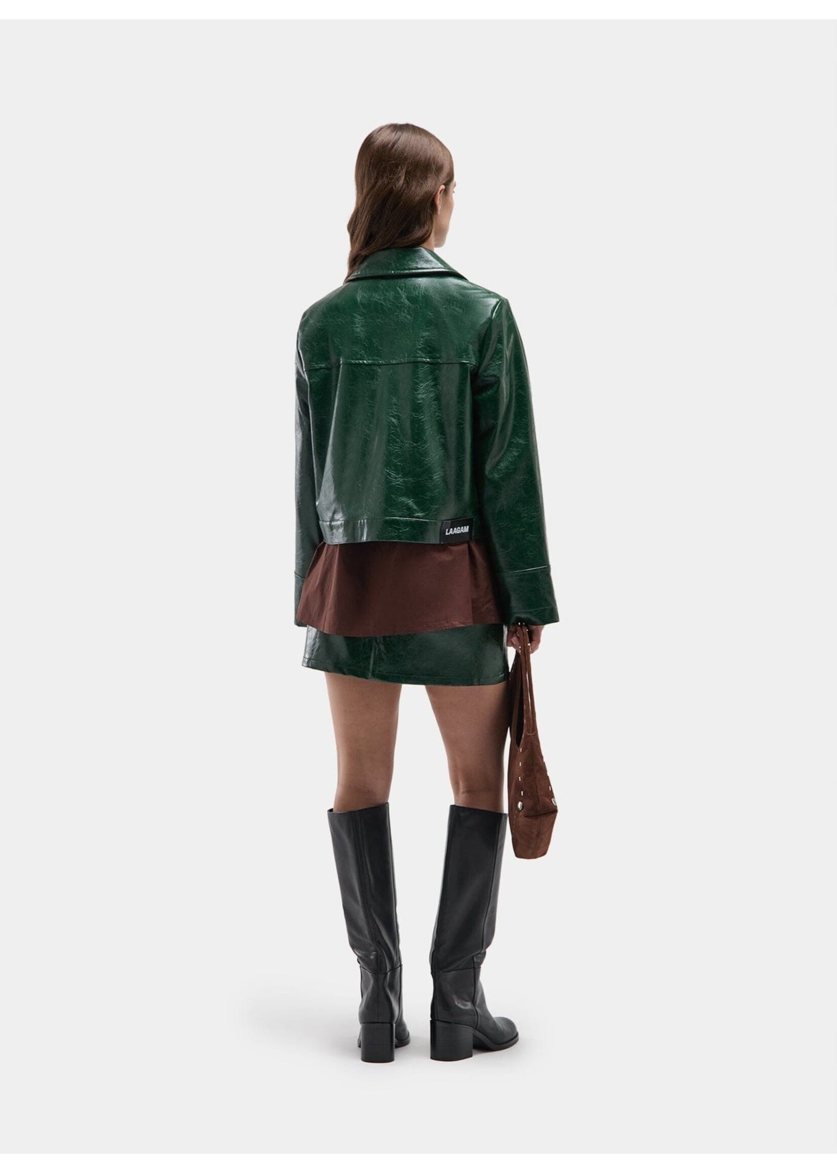 LAAGAM LA LEENA GREEN FAUX LEATHER JACKET