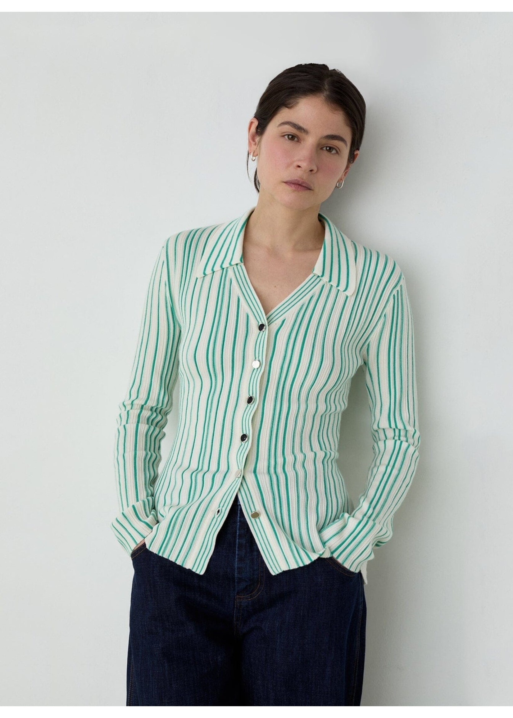 LAAGAM LA GIULIA GREEN STRIPED KNITTED TOP