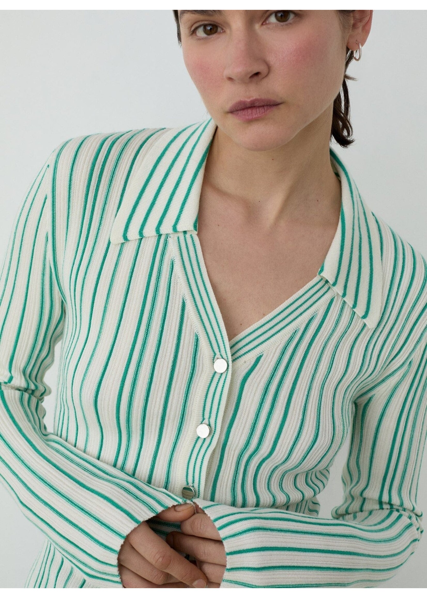 LAAGAM LA GIULIA GREEN STRIPED KNITTED TOP