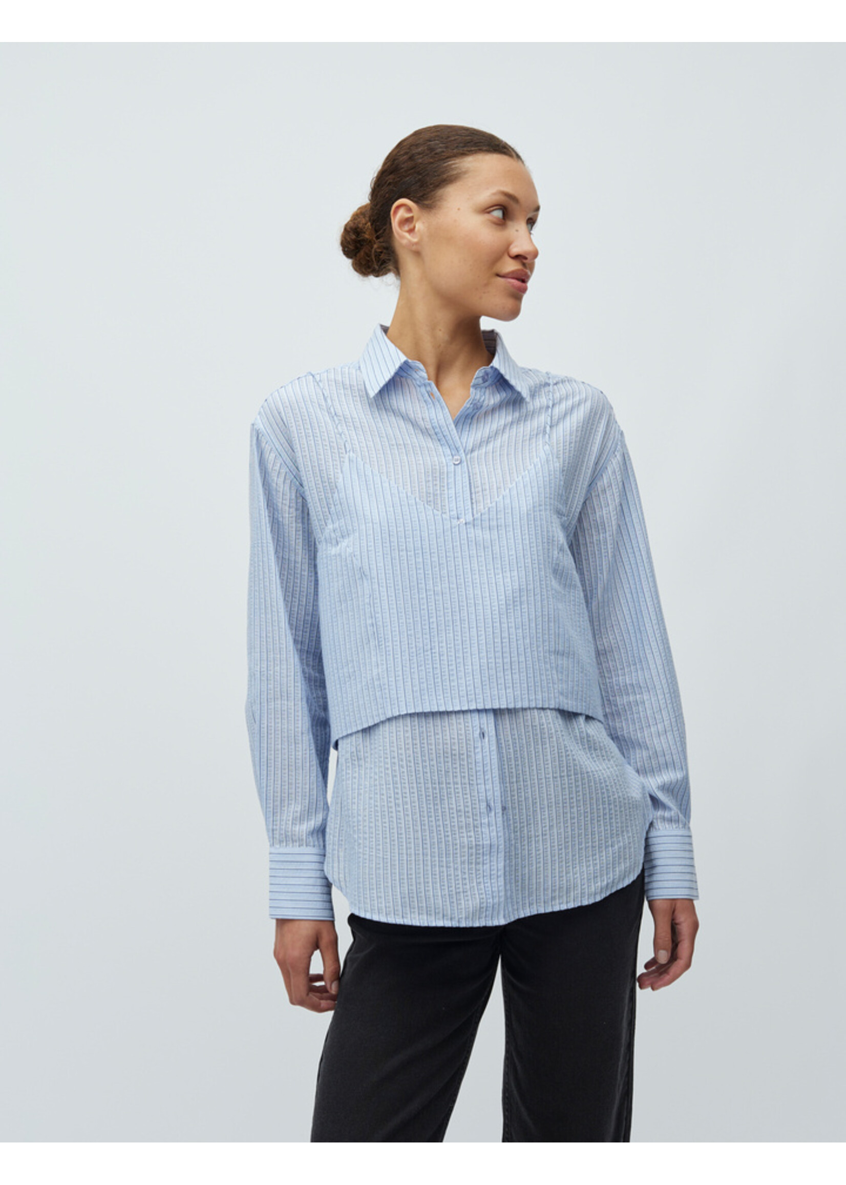 MbyM M-AULORA LS BLOUSE LIGHT BLUE /STRIPES WHITE