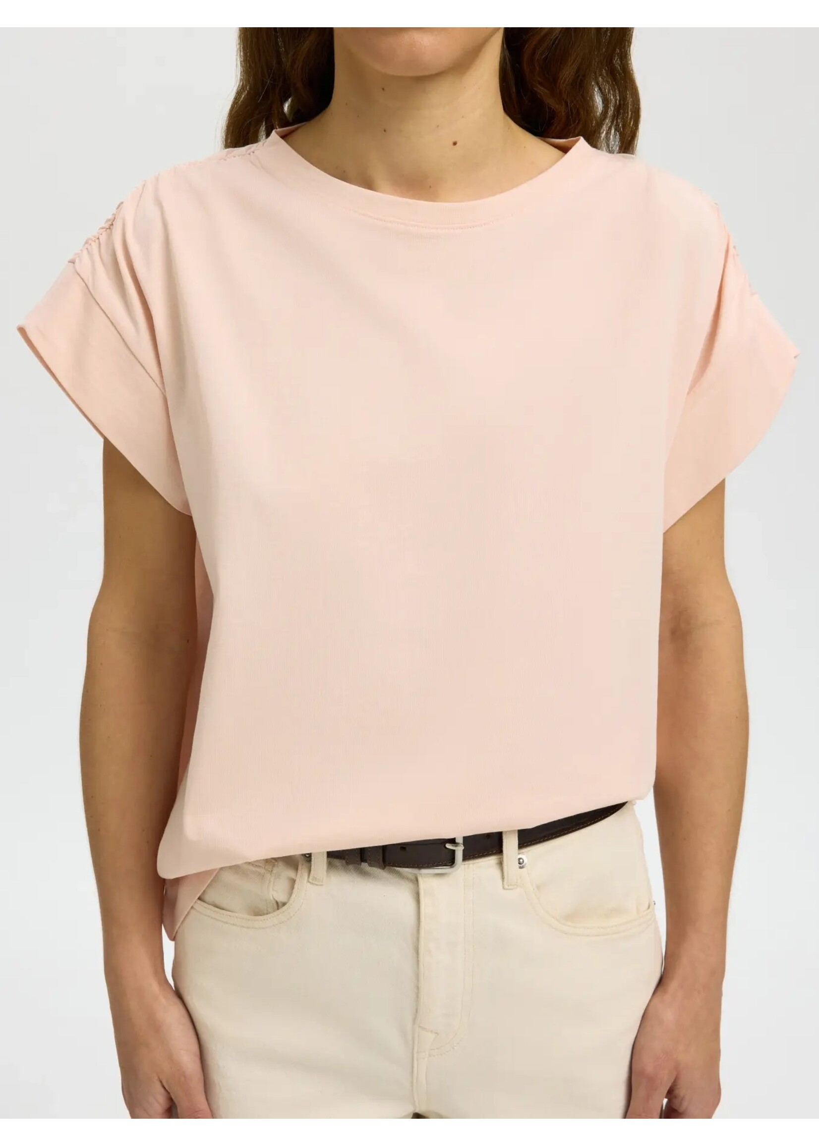 SELECTED FEMME SLFMILA GATHERED SS TEE PALE DOGWOOD