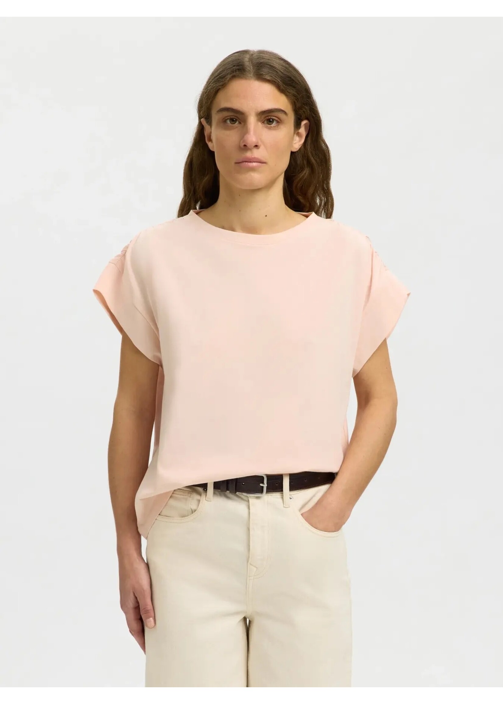 SELECTED FEMME SLFMILA GATHERED SS TEE PALE DOGWOOD