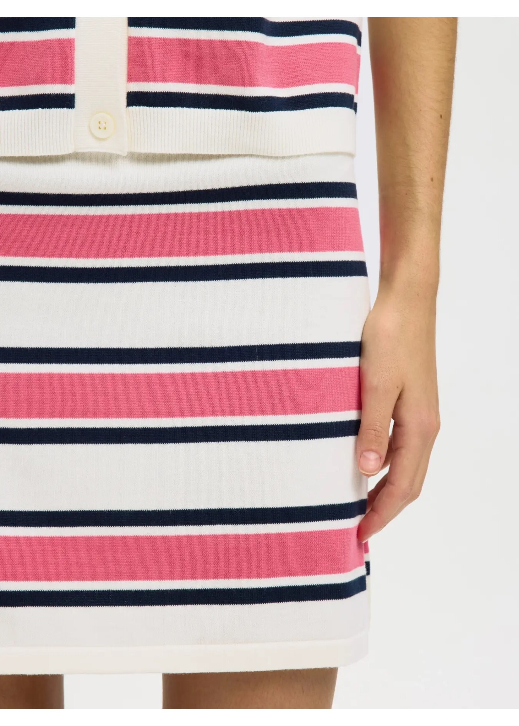 SELECTED FEMME SLFAMOUR SS KNIT POLO CARDIGAN EGRET/PINK/SKY