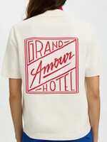 SELECTED FEMME SLFAMOUR SS KNIT POLO CARDIGAN EGRET/POINSETTA