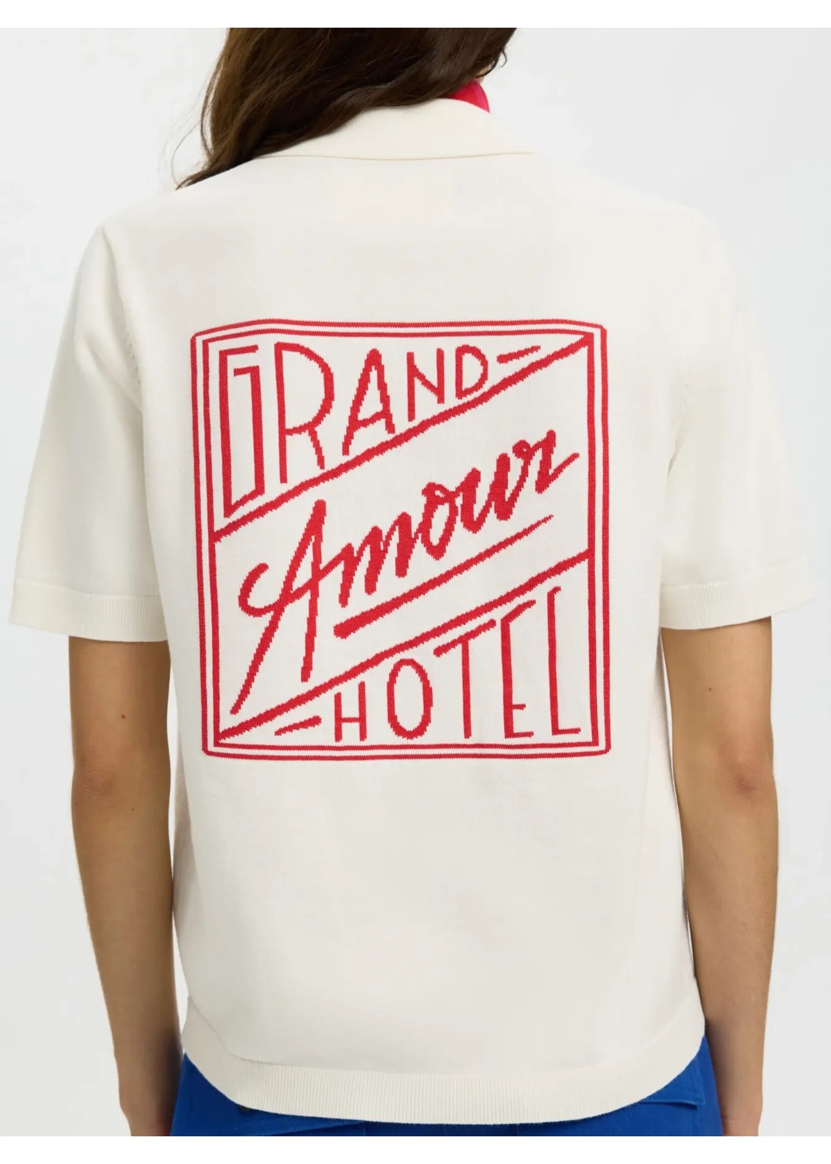 SELECTED FEMME SLFAMOUR SS KNIT POLO CARDIGAN EGRET/POINSETTA